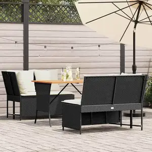 vidaXL Salon de jardin 3 pcs avec coussins noir résine tressée pas cher
