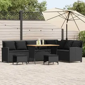 vidaXL Salon de jardin 4 pcs avec coussins forme L noir résine tressée pas cher
