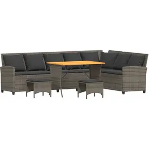 vidaXL Salon de jardin 4 pcs avec coussins forme L gris résine tressée pas cher