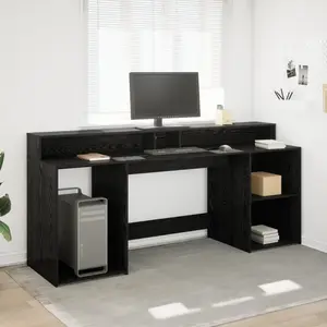 vidaXL Vidaxl Bureau Chêne Noir 200x55x91 Cm Bois D'ingénierie pas cher