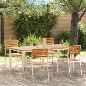 vidaXL Ensemble De Salle À Manger De Jardin 5 Pièces En Bois Massif De Teck Vidaxl, Table De Salle À Manger Extérieure Vidaxl 180x90x75 Cm En Bois Massif De Teck, Chaises De Jardin Empilables 4 Pcs En Bois Massif De Teck Et Acier Vidaxl pas cher