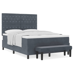 vidaXL Vidaxl Lit Ressorts Avec Matelas & Banc Gris Foncé 140x190 Cm Velours pas cher