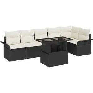vidaXL Ensemble de canapé de jardin avec coussin 7 pcs Noir Poly rotin pas cher