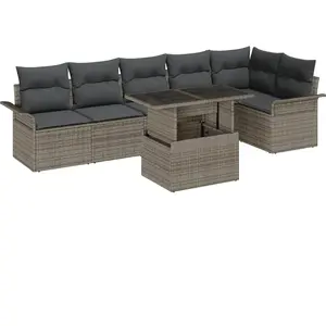 vidaXL Ensemble de canapé de jardin avec coussin 7 pcs Gris Poly rotin pas cher