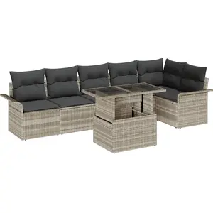 vidaXL Ensemble de canapé de jardin 7 pcs Gris clair Poly rotin pas cher