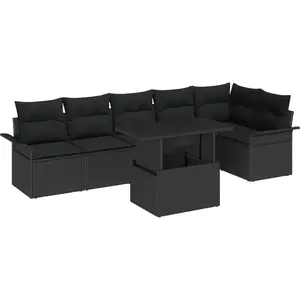 vidaXL Ensemble de canapé de jardin avec coussin 7 pcs Noir Poly rotin pas cher