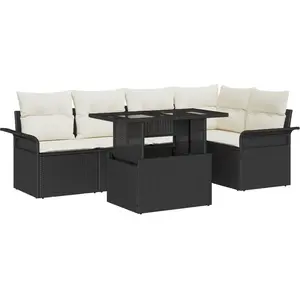 vidaXL Ensemble de Canapé de Jardin de 6 Pièces avec Coussins en Rattan Poly Noir pas cher