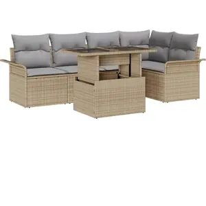 VIDAXL Ensemble De Sofa De Jardin 6 Pièces Avec Coussins Beige Rattan Poly, Sofa De Jardin 2 Places Avec Rangement&coussins Beige Rattan Poly pas cher