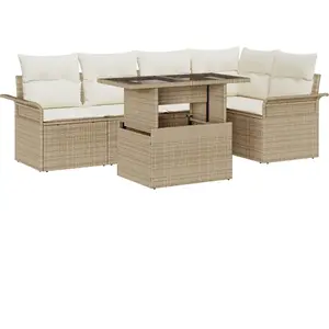 vidaXL Ensemble de canapé de jardin 6 pcs Beige Poly rotin pas cher