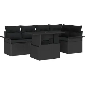 VIDAXL Canapé De Jardin 6 Pièces Avec Coussins Rotin Poly Noir, Canapé De Jardin 2 Places Avec Rangement & Coussins Rotin Poly Noir pas cher