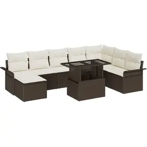 vidaXL Ensemble de canapé de jardin avec coussin 9 pcs Marron et Crème pas cher