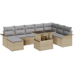 VIDAXL Ensemble de Canapé de Jardin 9 Pièces avec Coussins Beige Poly Rattan, Canapé de Jardin 2 Places avec Rangement et Coussins Beige Poly Rattan pas cher