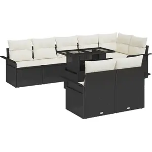 vidaXL Ensemble de canapé de jardin avec coussin 9 pcs Noir Poly rotin pas cher