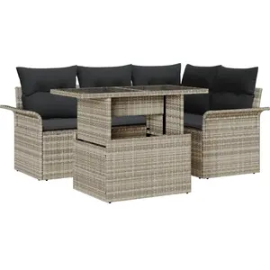 vidaXL Ensemble de canapé de jardin 5 pcs Gris clair Poly rotin pas cher