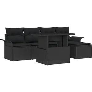 vidaXL Ensemble de canapé de jardin avec coussin 6 pcs Noir Poly rotin pas cher