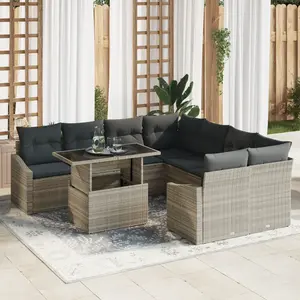 vidaXL Ensemble de canapé de jardin 9 pcs Gris clair Poly rotin pas cher