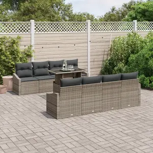 vidaXL Ensemble de canapé de jardin avec coussin 9 pcs Gris polyrotin pas cher