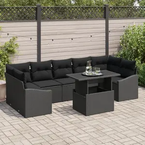 vidaXL Ensemble de canapé de jardin 8 pcs Noir Poly rotin pas cher