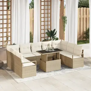 vidaXL Ensemble de Canapé de Jardin vidaXL de 10 Pièces avec Coussins Beiges en Poly Rattan, Canapé de Jardin 2 Places avec Rangement et Coussins Beiges en Poly Rattan pas cher