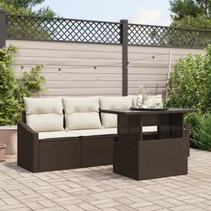 vidaXL Ensemble de canapé de jardin 5 pcs Marron Poly rotin pas cher