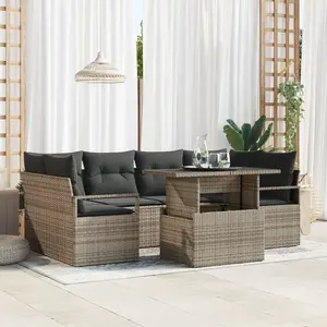 vidaXL Set de Canapés de Jardin vidaXL 7 Pièces avec Coussins Gris Poly Rattan, Canapé de Jardin 2 Places vidaXL avec Rangement & Coussins Gris Poly Rattan pas cher