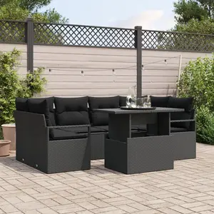 vidaXL Ensemble de canapé de jardin 7 pcs Noir Poly rotin pas cher