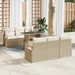 vidaXL Ensemble de canapé de jardin 7 pcs Beige Poly rotin pas cher