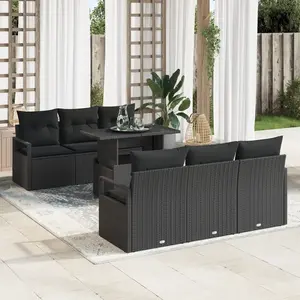 vidaXL Ensemble de canapé de jardin avec coussin 7 pcs Noir Poly rotin pas cher