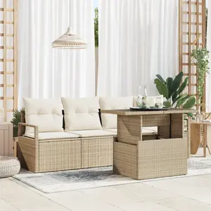 VIDAXL Ensemble de 5 pièces de canapé de jardin avec coussins Beige Poly Rotin, Canapé de jardin 2 places avec rangement et coussins Beige Poly Rotin pas cher