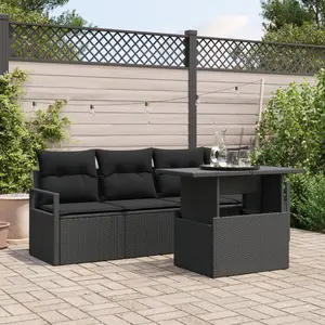 vidaXL Ensemble de canapé de jardin avec coussin 5 pcs Noir Poly rotin pas cher