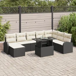 vidaXL Ensemble de canapé de jardin 9 pcs Noir Poly rotin pas cher