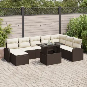 vidaXL Ensemble de canapé de jardin 9 pcs Marron Poly rotin pas cher