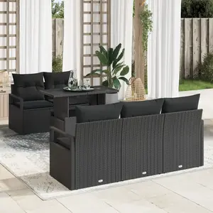 vidaXL Ensemble de canapé de jardin avec coussin 6 pcs Noir Poly rotin pas cher
