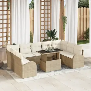 vidaXL Ensemble de canapés de jardin 10 pièces avec coussins en rotin poly beige pas cher