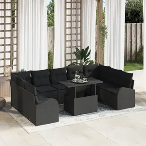 vidaXL Ensemble de canapé de jardin 10 pcs Noir Poly rotin pas cher