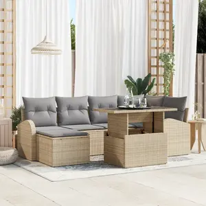 VIDAXL Set De Canapé De Jardin 7 Pièces Avec Coussins Beige En Rattan Poly, Canapé De Jardin 2 Places Avec Rangement & Coussins Beige En Rattan Poly pas cher