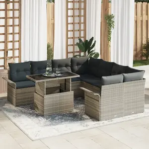 vidaXL Ensemble de canapé de jardin 9 pcs Gris clair Poly Rattan pas cher