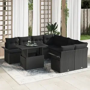 vidaXL Ensemble de canapé de jardin 9 pcs Noir Poly Rattan pas cher