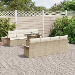vidaXL Ensemble de canapé de jardin 9 pcs Beige Poly Rattan pas cher