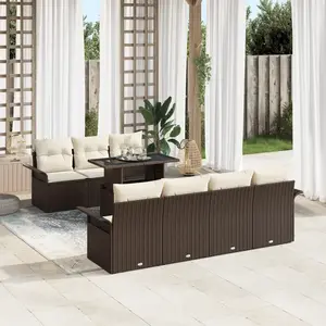vidaXL Ensemble de canapé de jardin 8 pcs Marron Poly rotin pas cher