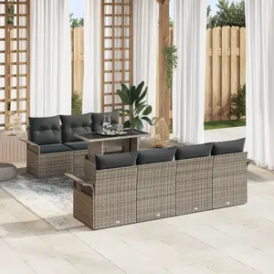 VIDAXL Ensemble De Canapés De Jardin 8 Pièces Avec Coussins En Poly Rattan Gris, Canapé De Jardin 2 Places Avec Rangement Et Coussins En Poly Rattan Gris pas cher