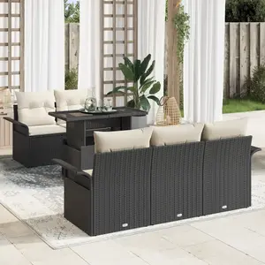 VIDAXL Ensemble de canapé de jardin de 6 pièces avec coussins en rotin noir poly, Canapé de jardin 2 places avec rangement et coussins en rotin noir poly pas cher