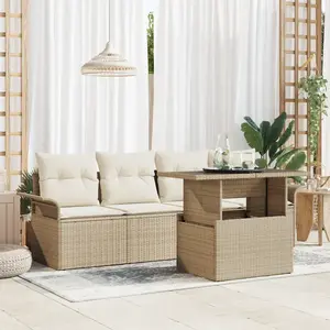 vidaXL Ensemble de Canapé de Jardin 5 Pièces avec Coussins Beige Poly Rotin pas cher