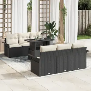 vidaXL Ensemble de canapé de jardin avec coussin 7 pcs Noir Poly rotin pas cher