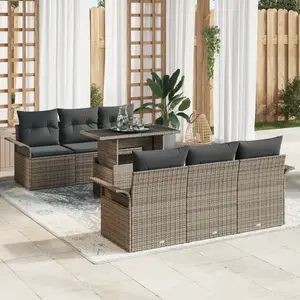 vidaXL Ensemble de canapé de jardin 7 pcs Gris Poly Rattan pas cher