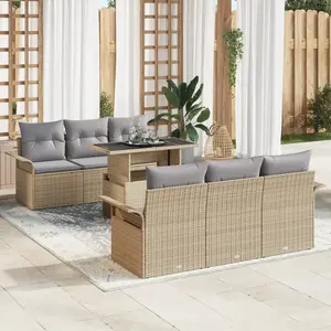 vidaXL Ensemble de canapé de jardin 7 pcs Beige Poly Rattan pas cher