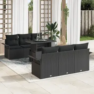 vidaXL Ensemble de canapé de jardin 7 pcs Noir Poly Rattan pas cher