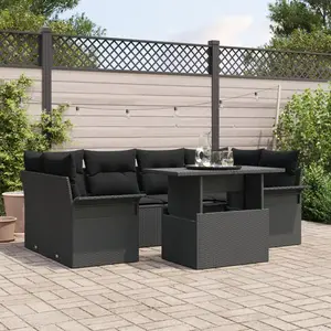vidaXL Ensemble de canapé de jardin 7 pcs Noir Poly Rattan pas cher