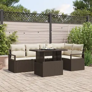 vidaXL Ensemble de canapé de jardin 6 pcs Marron Poly rotin pas cher