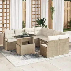 vidaXL Ensemble de canapé de jardin 9 pcs Beige Poly rotin pas cher